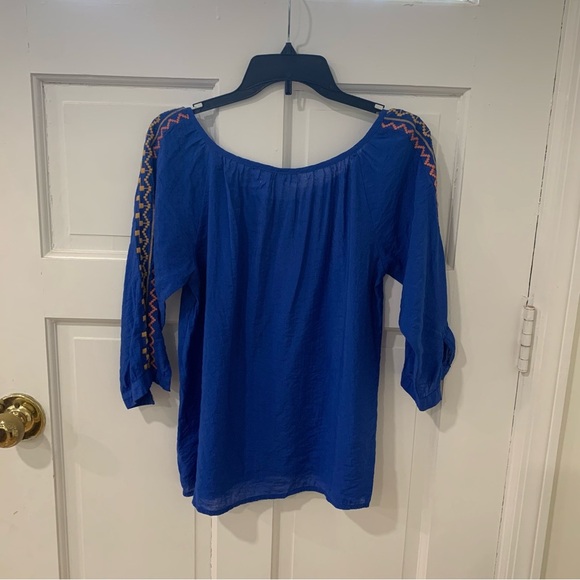 Umgee Women’s Embroidered Boho Lightweight Blue Long Sleeve Top Blouse Size S - Picture 6 of 10